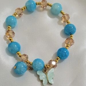 Buttlerfly Charm Beaded Bracelet Light Blue